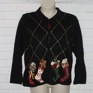 Shaver Lake Sz M Ugly Christmas Cardigan Beaded